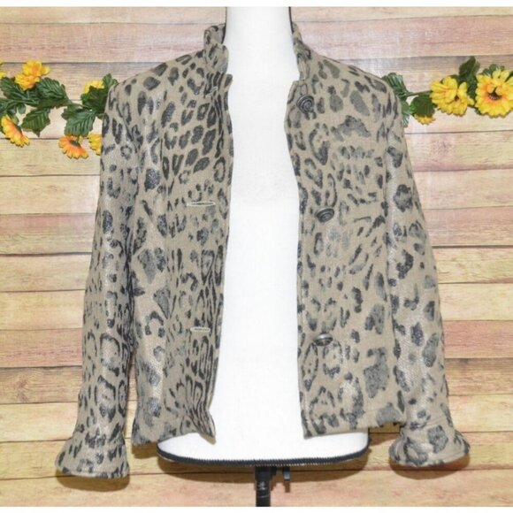 Vintage Painted Pony Ladies XS Leopard Print Jacket Metallic Threads Flax Blend - Picture 4 of 13